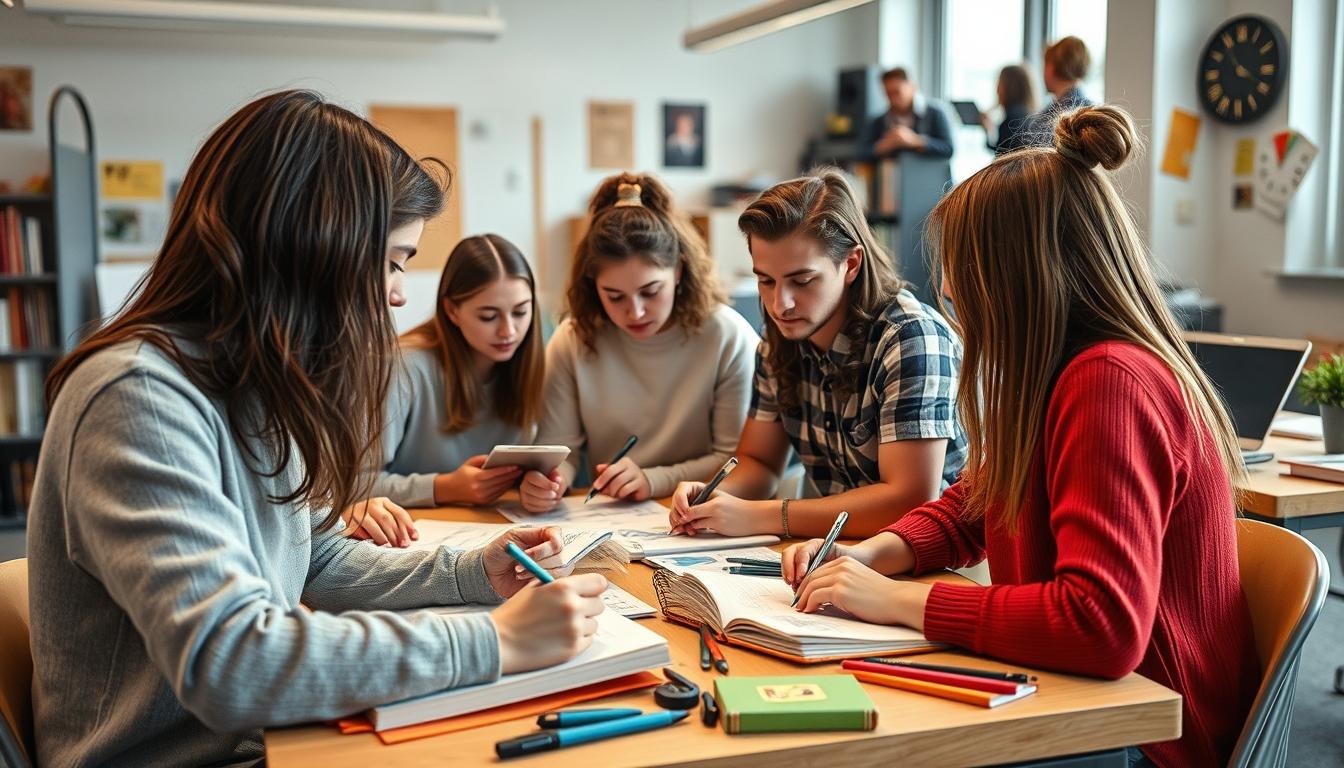 Student using learning strategies while studying